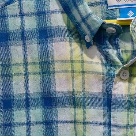 Columbia Men's Button-Up Plaid Shirt Large L/S Blue & Yellow Cotton - Picture 7 of 10